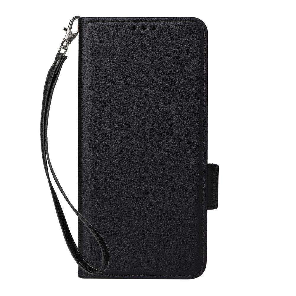 For vivo X300 Pro 5G Case Litchi Texture Wallet Leather Phone Cover with Wrist Strap - Black