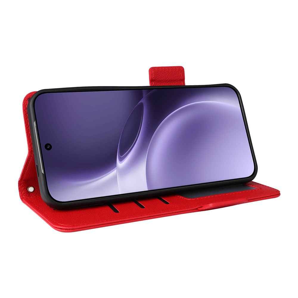 For vivo X300 Pro 5G Case Litchi Texture Wallet Leather Phone Cover with Wrist Strap - Red