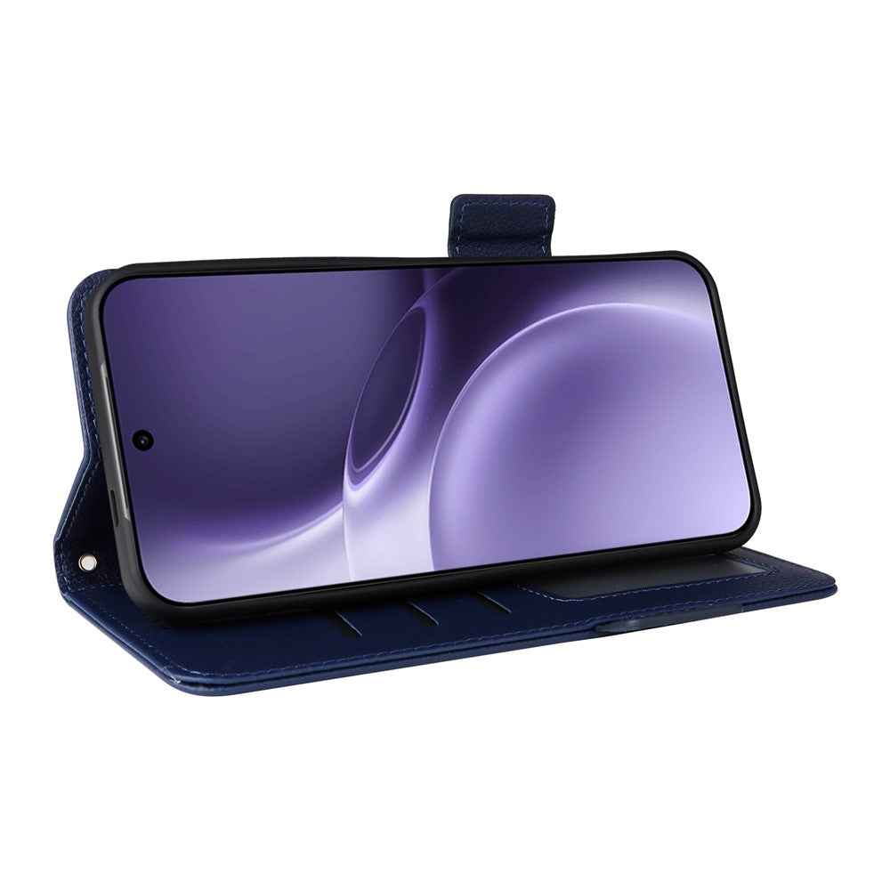 For vivo X300 Pro 5G Case Litchi Texture Wallet Leather Phone Cover with Wrist Strap - Dark Blue