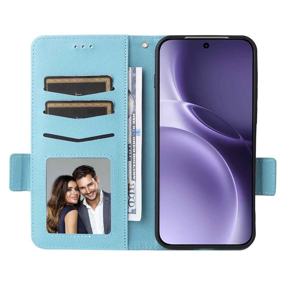 For vivo X300 Pro 5G Case Litchi Texture Wallet Leather Phone Cover with Wrist Strap - Baby Blue