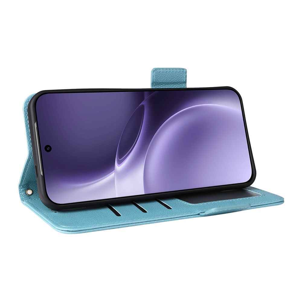 For vivo X300 Pro 5G Case Litchi Texture Wallet Leather Phone Cover with Wrist Strap - Baby Blue