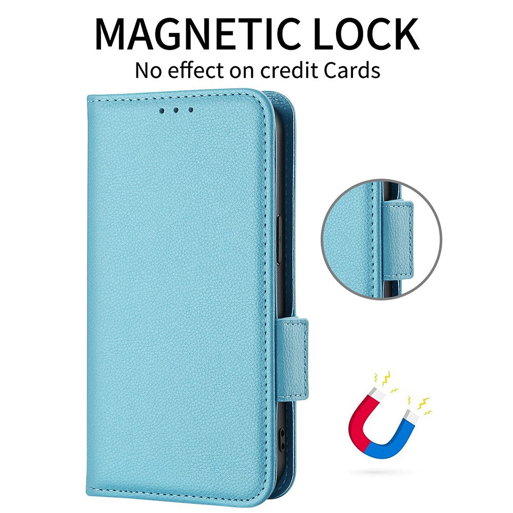 For vivo X300 Pro 5G Case Litchi Texture Wallet Leather Phone Cover with Wrist Strap - Baby Blue