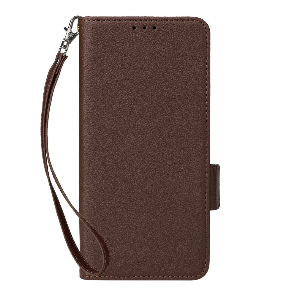 For vivo X300 Pro 5G Case Litchi Texture Wallet Leather Phone Cover with Wrist Strap - Brown