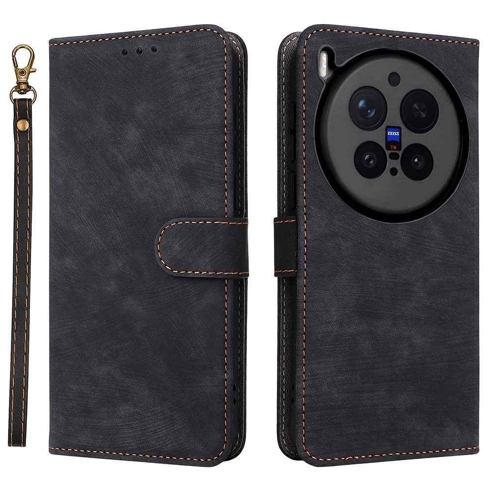 For vivo X300 Pro 5G Case Wallet RFID Blocking PU Leather Phone Cover Stand with Strap - Black