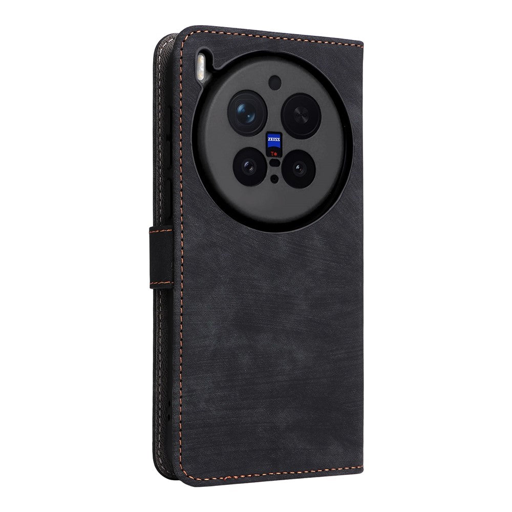 For vivo X300 Pro 5G Case Wallet RFID Blocking PU Leather Phone Cover Stand with Strap - Black