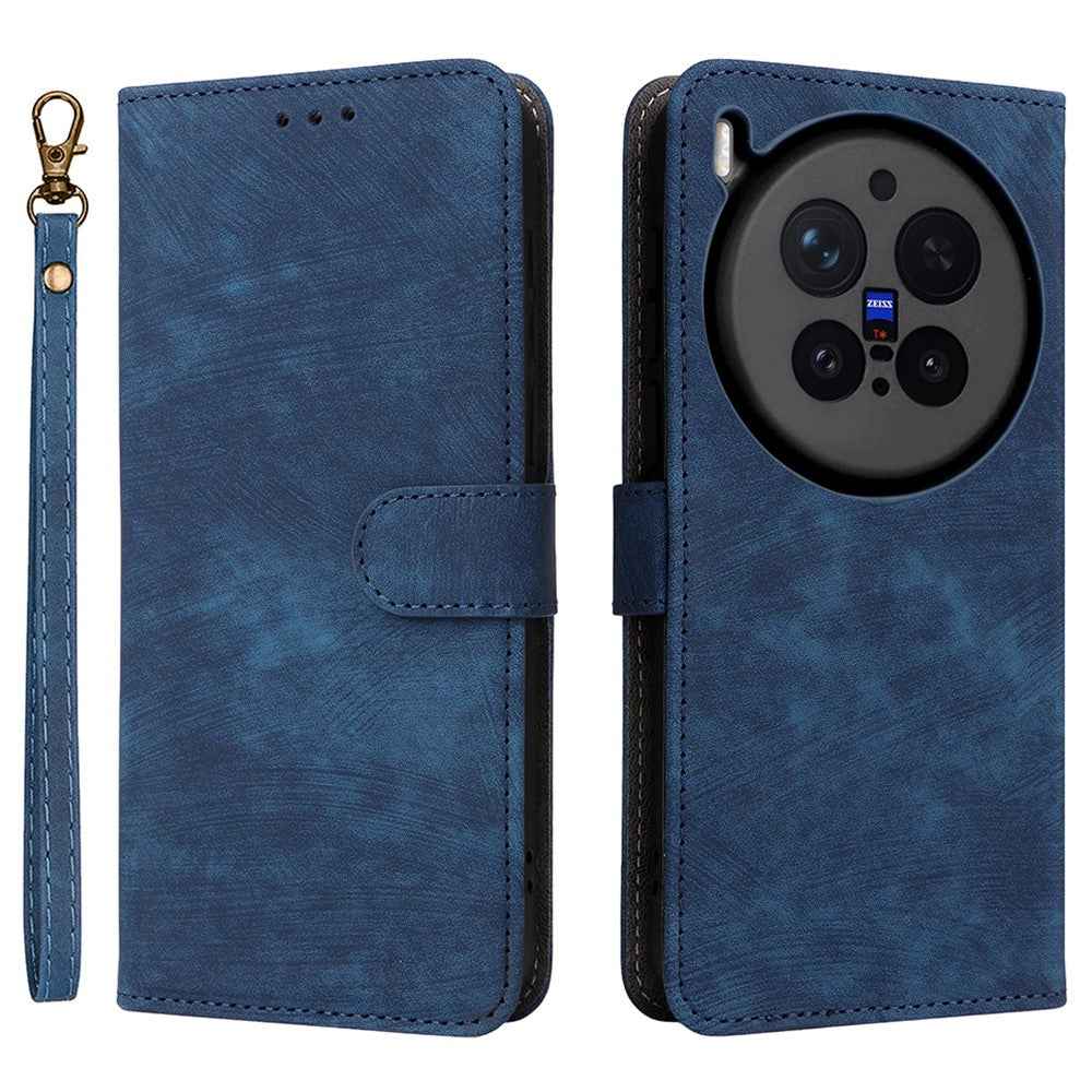 For vivo X300 Pro 5G Case Wallet RFID Blocking PU Leather Phone Cover Stand with Strap - Blue
