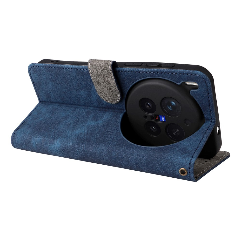 For vivo X300 Pro 5G Case Wallet RFID Blocking PU Leather Phone Cover Stand with Strap - Blue