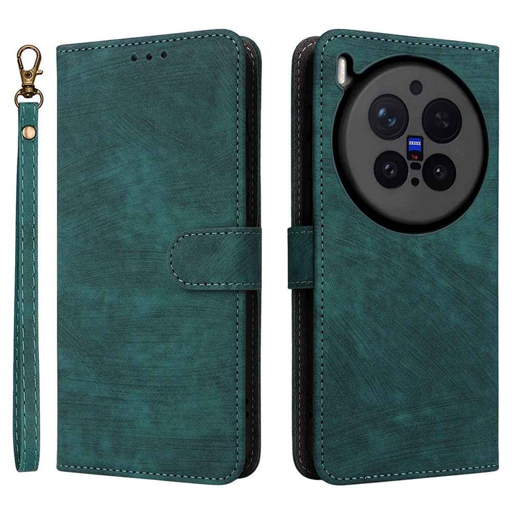 For vivo X300 Pro 5G Case Wallet RFID Blocking PU Leather Phone Cover Stand with Strap - Green