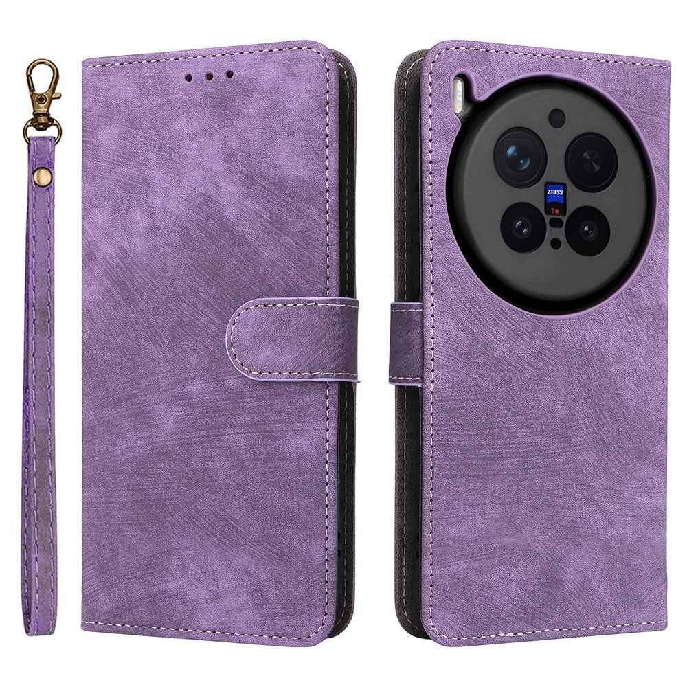 For vivo X300 Pro 5G Case Wallet RFID Blocking PU Leather Phone Cover Stand with Strap - Purple