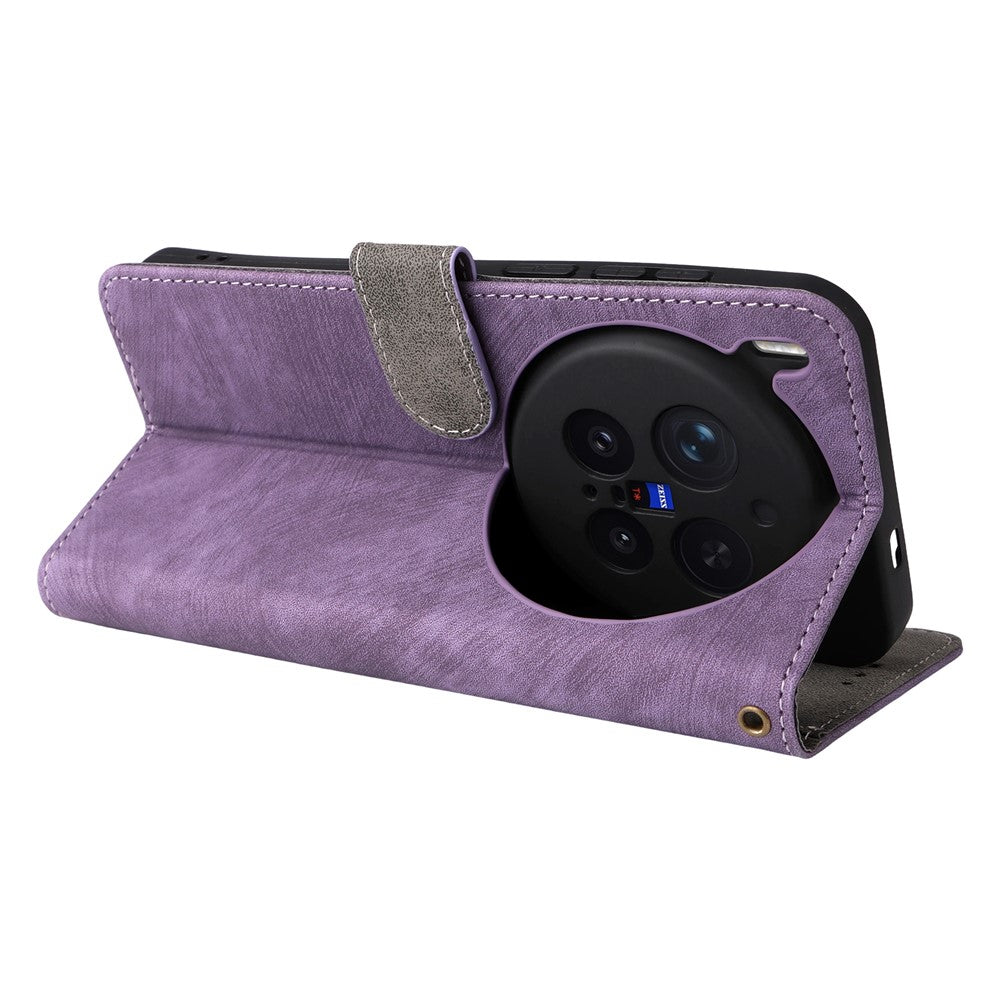For vivo X300 Pro 5G Case Wallet RFID Blocking PU Leather Phone Cover Stand with Strap - Purple
