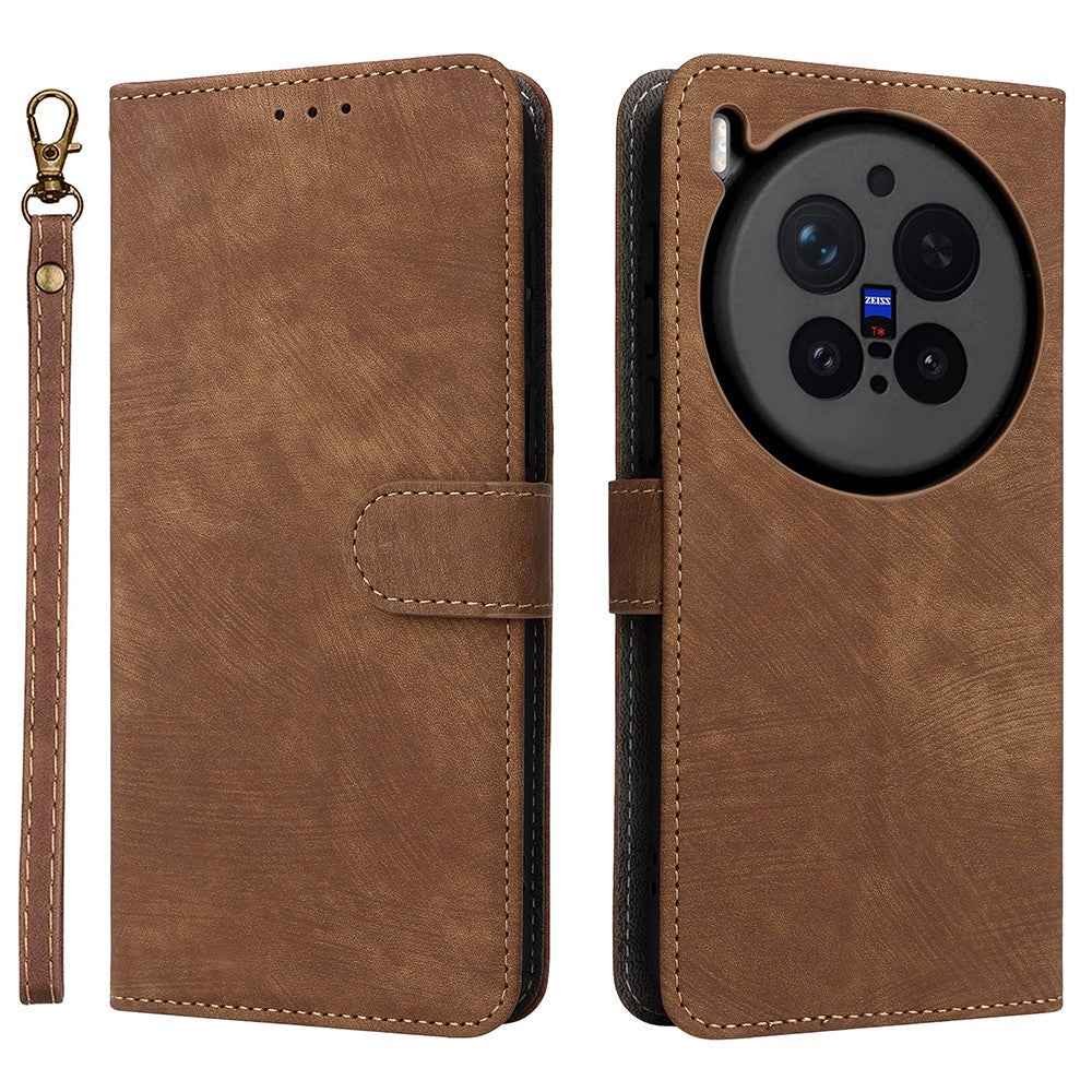 For vivo X300 Pro 5G Case Wallet RFID Blocking PU Leather Phone Cover Stand with Strap - Brown