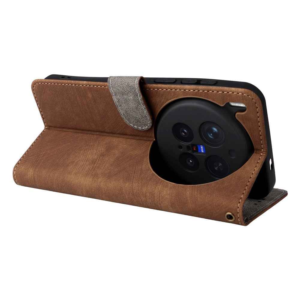 For vivo X300 Pro 5G Case Wallet RFID Blocking PU Leather Phone Cover Stand with Strap - Brown