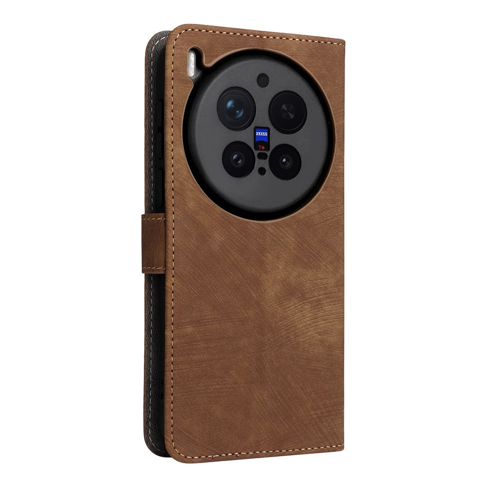 For vivo X300 Pro 5G Case Wallet RFID Blocking PU Leather Phone Cover Stand with Strap - Brown
