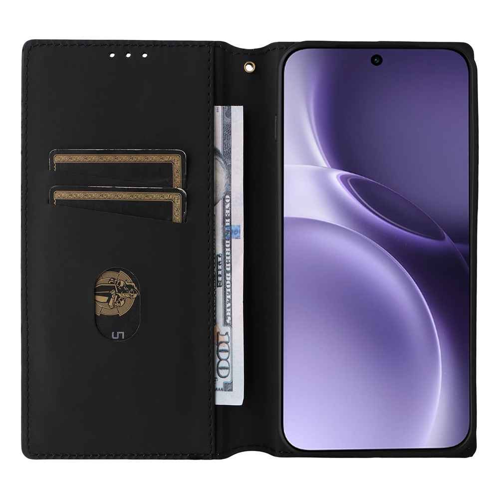 For vivo X300 Pro 5G Case Wallet Rhombus Imprinted PU Leather Phone Cover - Black