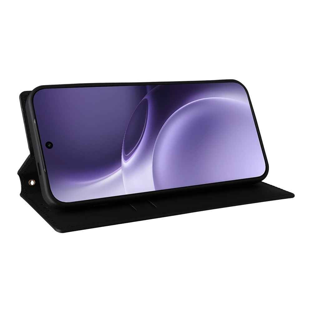 For vivo X300 Pro 5G Case Wallet Rhombus Imprinted PU Leather Phone Cover - Black
