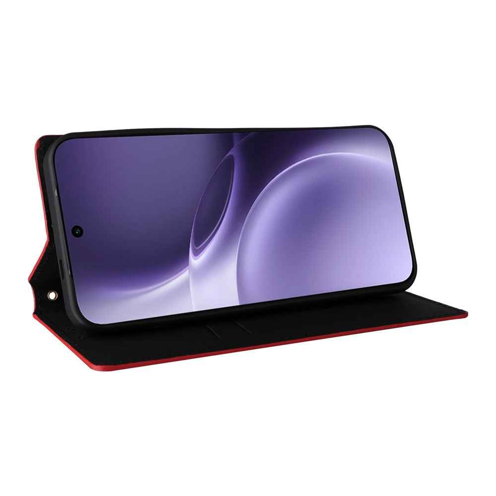 For vivo X300 Pro 5G Case Wallet Rhombus Imprinted PU Leather Phone Cover - Red