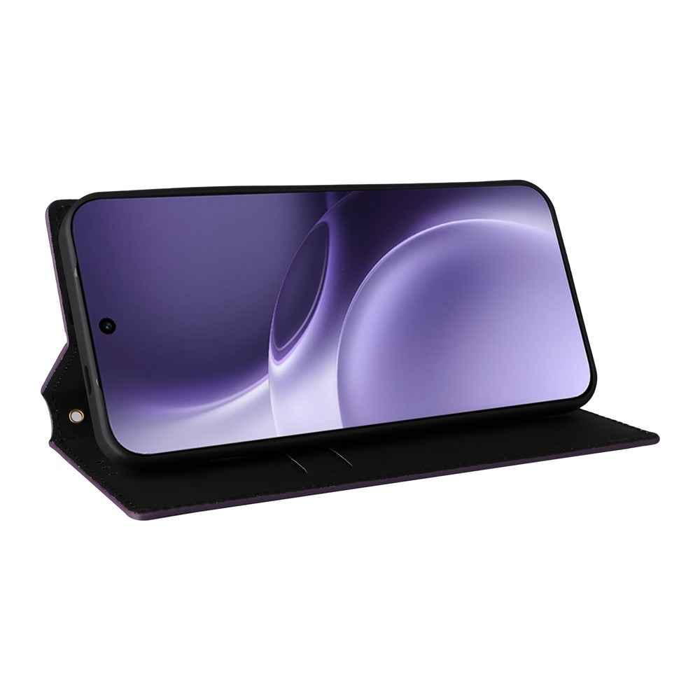 For vivo X300 Pro 5G Case Wallet Rhombus Imprinted PU Leather Phone Cover - Purple