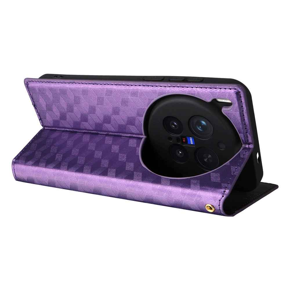 For vivo X300 Pro 5G Case Wallet Rhombus Imprinted PU Leather Phone Cover - Purple