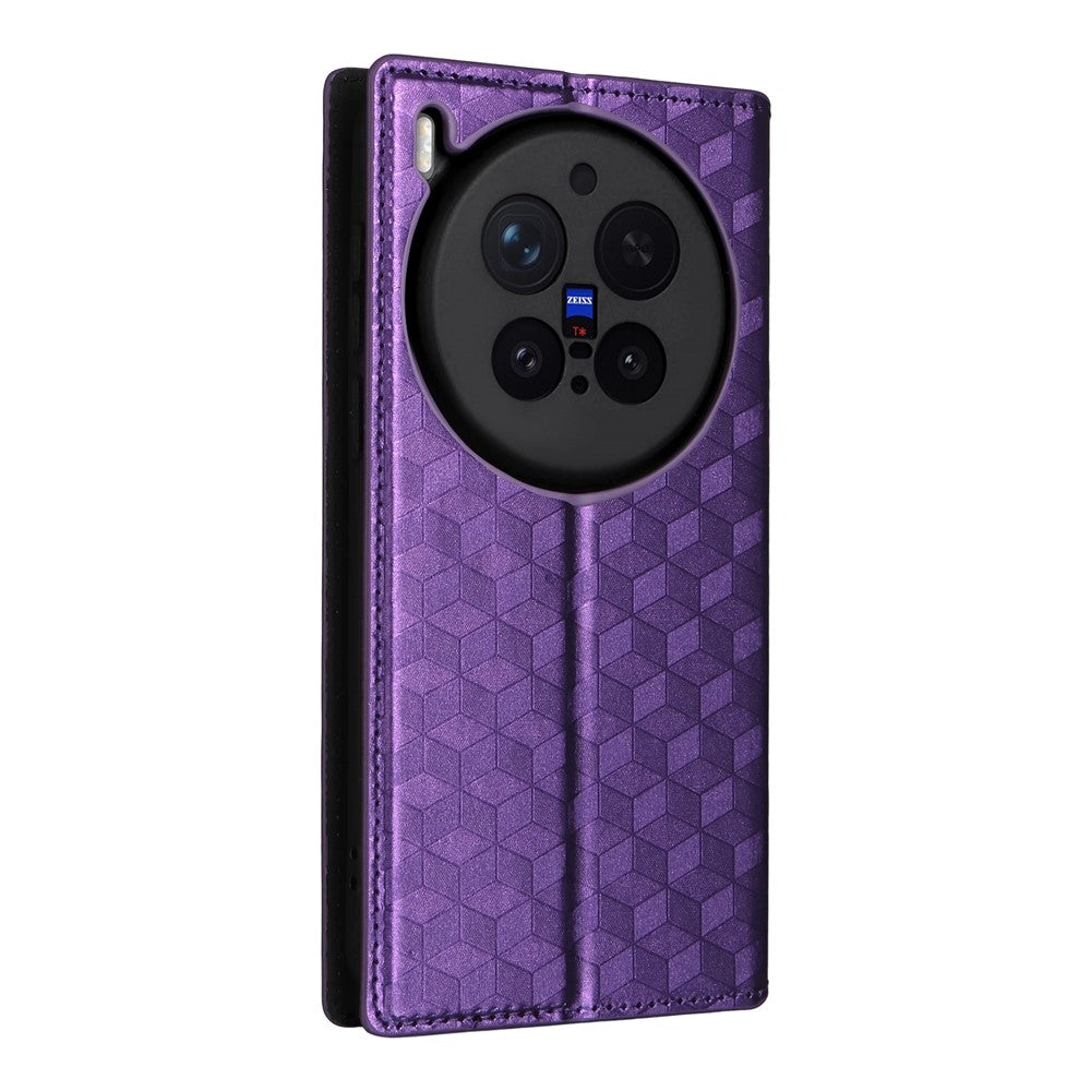For vivo X300 Pro 5G Case Wallet Rhombus Imprinted PU Leather Phone Cover - Purple