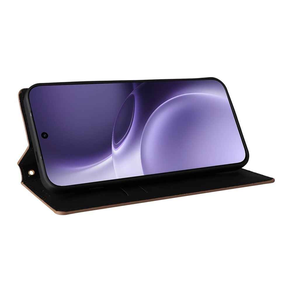 For vivo X300 Pro 5G Case Wallet Rhombus Imprinted PU Leather Phone Cover - Brown