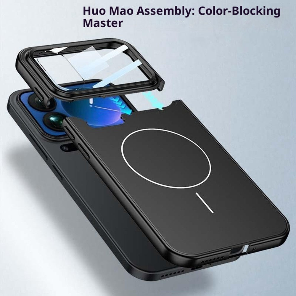 GKK For Xiaomi 17 Pro Max Case with Lens Film Detachable Camera Frame Contrast Color PC Phone Cover Magnetic Case - Silver / Black