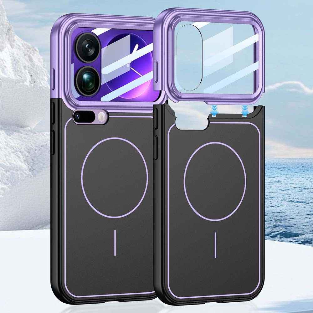 GKK For Xiaomi 17 Pro Case with Lens Film Detachable Camera Cover Contrast Color Frame Line PC Phone Shell Magnetic Case - Purple  /  Black