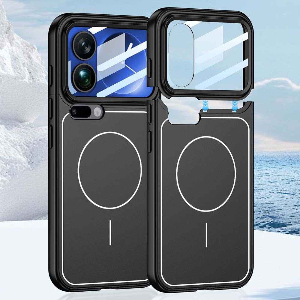 GKK For Xiaomi 17 Pro Case with Lens Film Detachable Camera Cover Contrast Color Frame Line PC Phone Shell Magnetic Case - Black  /  Black