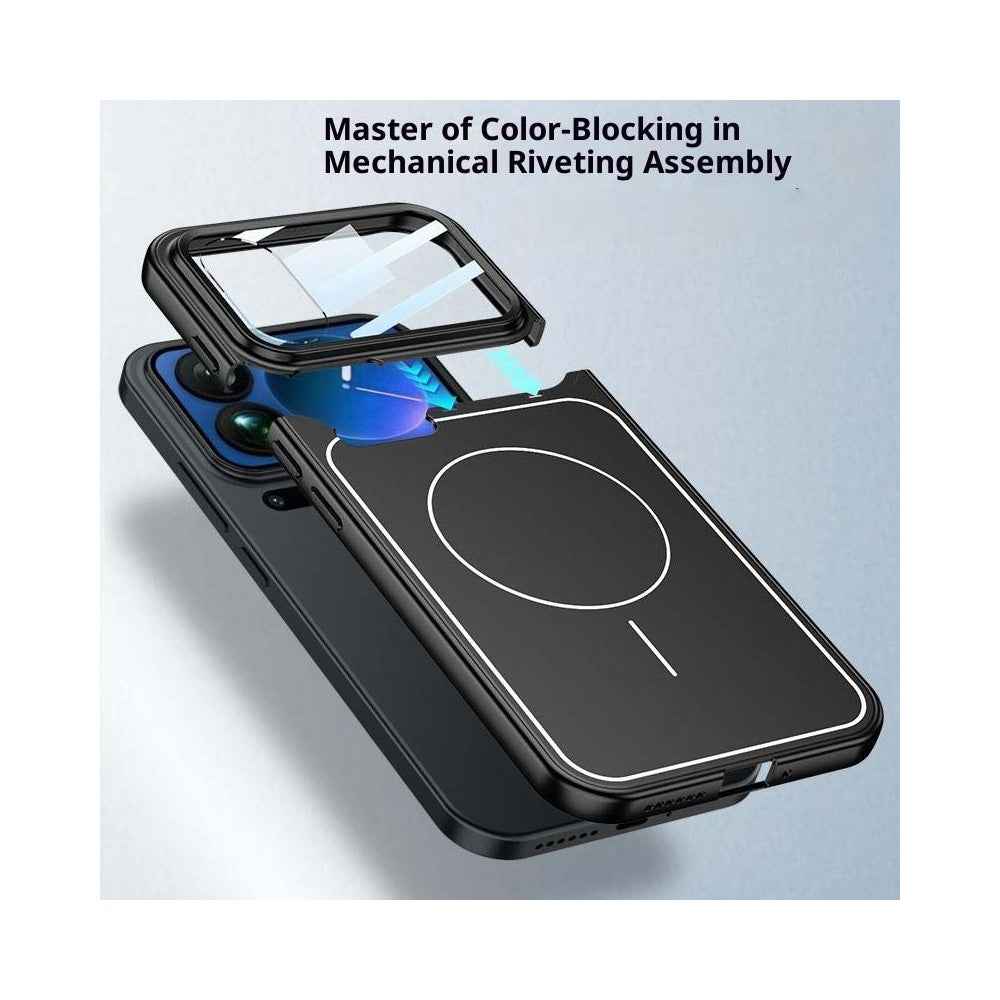 GKK For Xiaomi 17 Pro Case with Lens Film Detachable Camera Cover Contrast Color Frame Line PC Phone Shell Magnetic Case - Black  /  Black