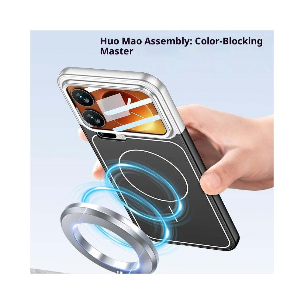 GKK For Xiaomi 17 Pro Max Case with Lens Film Detachable Camera Cover Contrast Color Frame Line PC Phone Shell Magnetic Case - Silver  /  Black