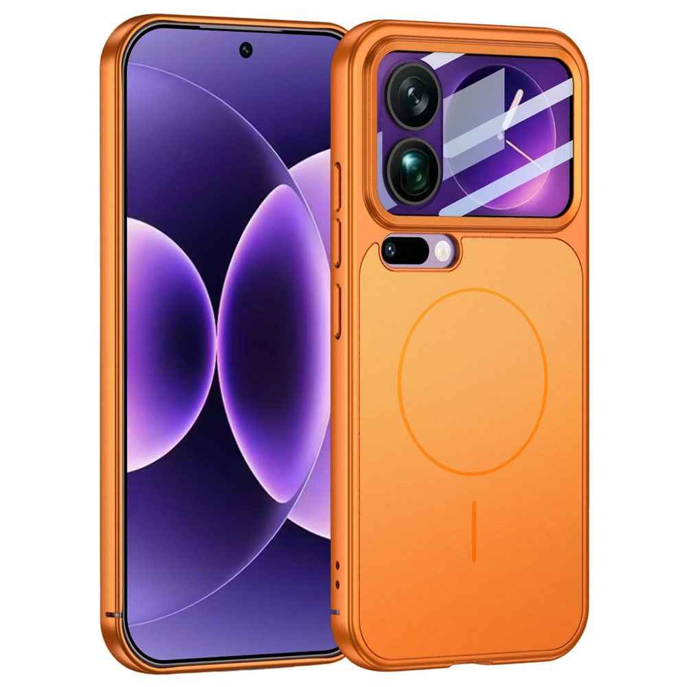 For Xiaomi 17 Pro Magnetic Case Transform to for iPhone 17 Pro Matte PC Phone Cover with Rear Screen Film - Orange