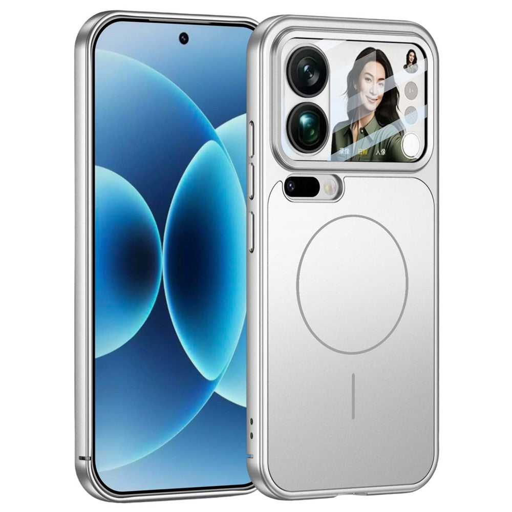 For Xiaomi 17 Pro Max Magnetic Case Transform to for iPhone 17 Pro Max Matte PC Phone Cover with Rear Screen Film - Silver