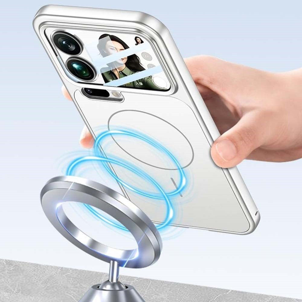 For Xiaomi 17 Pro Max Magnetic Case Transform to for iPhone 17 Pro Max Matte PC Phone Cover with Rear Screen Film - Silver