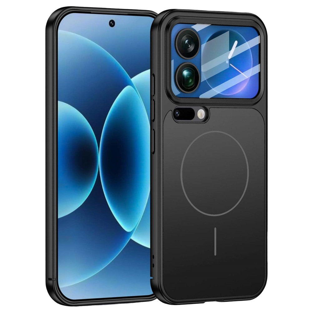 For Xiaomi 17 Pro Max Magnetic Case Transform to for iPhone 17 Pro Max Matte PC Phone Cover with Rear Screen Film - Black