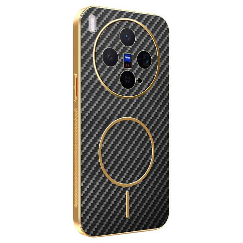 For vivo X300 5G Case Carbon Fiber Textured Electroplated TPU Phone Back Cover - Black