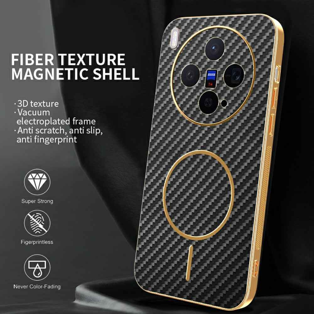 For vivo X300 5G Case Carbon Fiber Textured Electroplated TPU Phone Back Cover - Black