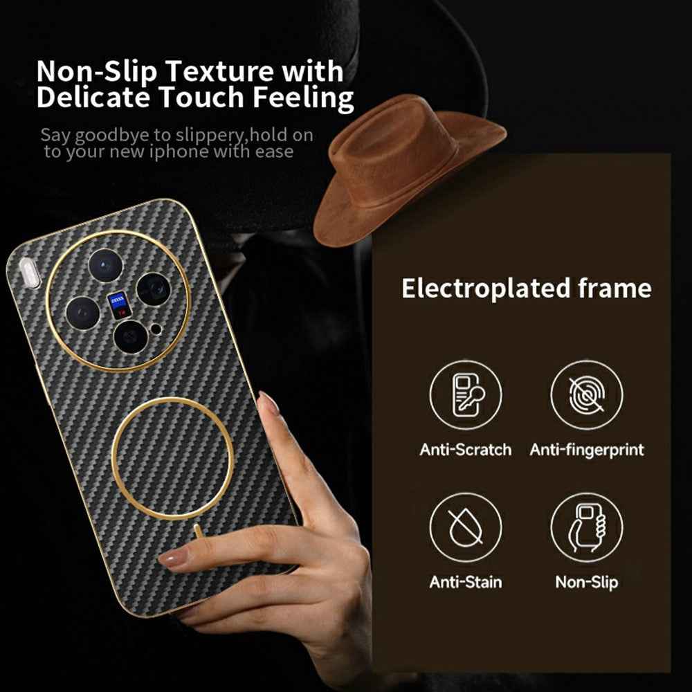 For vivo X300 5G Case Carbon Fiber Textured Electroplated TPU Phone Back Cover - Black