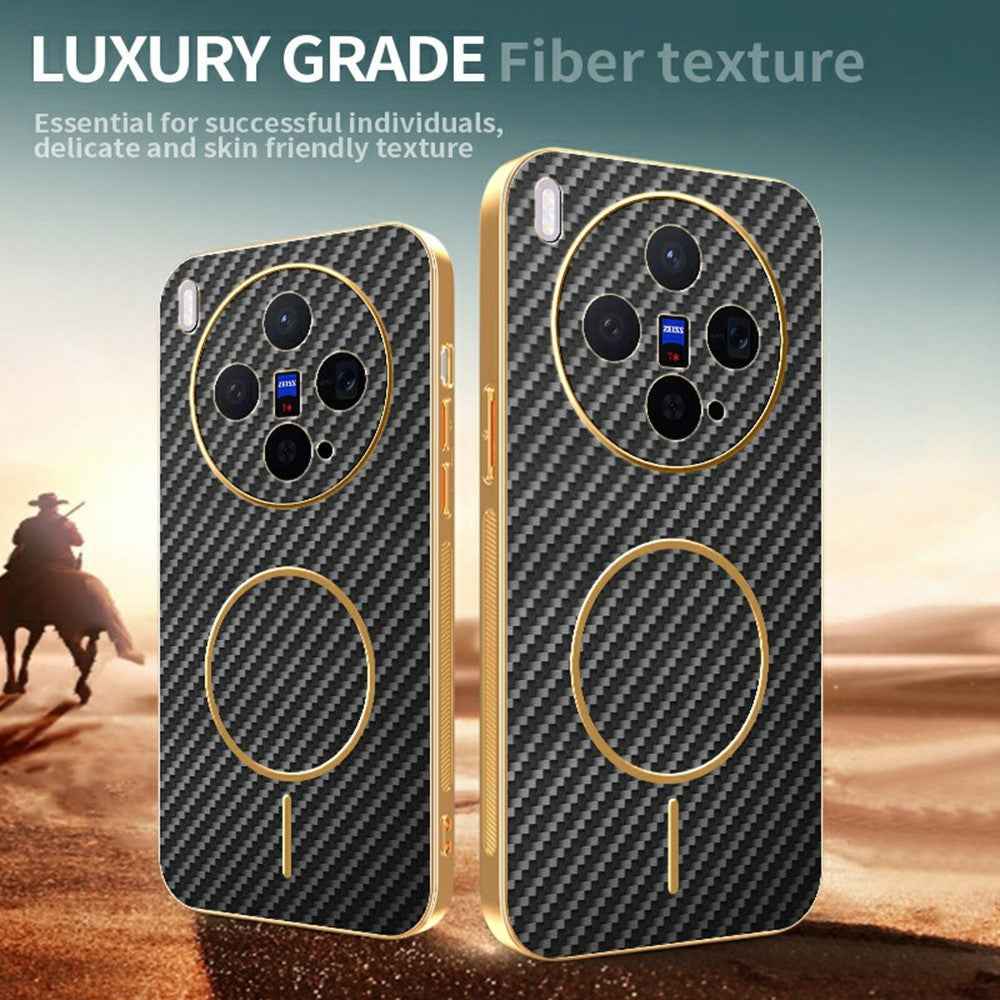 For vivo X300 5G Case Carbon Fiber Textured Electroplated TPU Phone Back Cover - Black