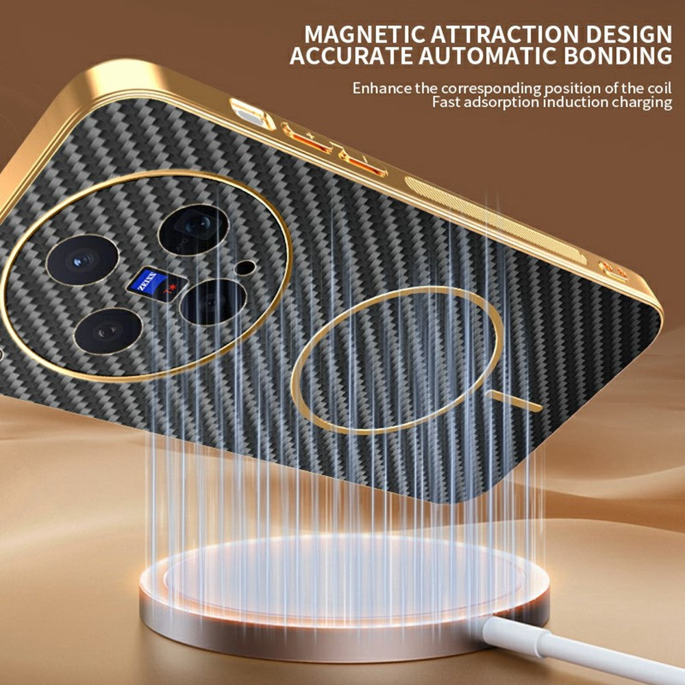 For vivo X300 5G Case Carbon Fiber Textured Electroplated TPU Phone Back Cover - Black