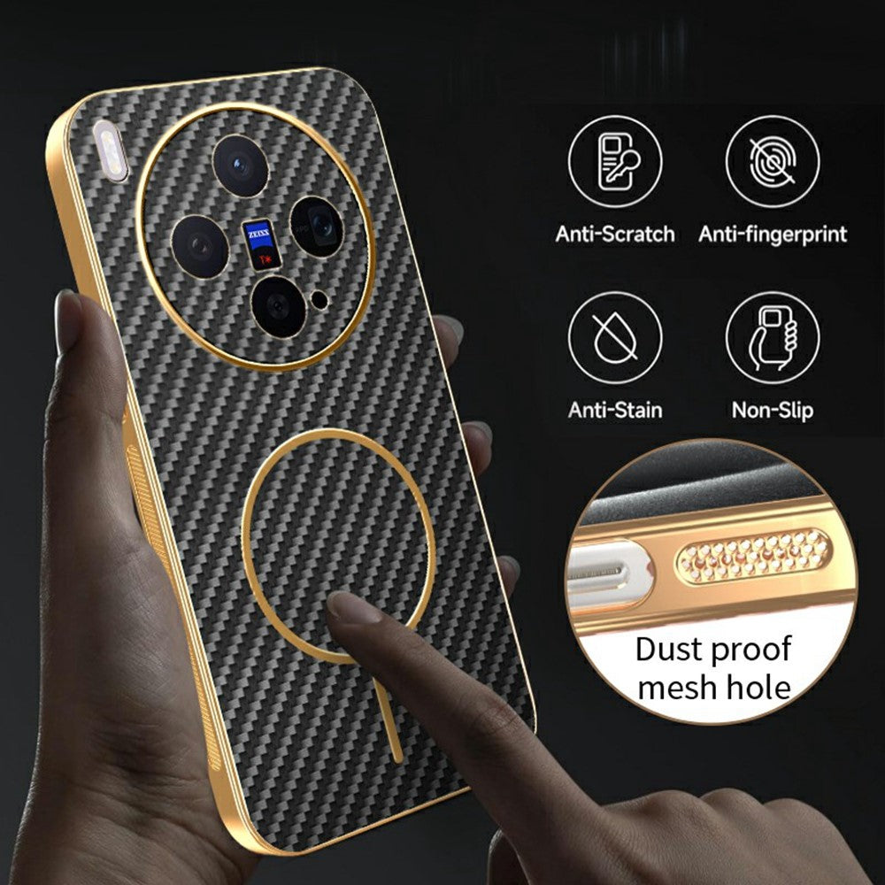 For vivo X300 5G Case Carbon Fiber Textured Electroplated TPU Phone Back Cover - Black