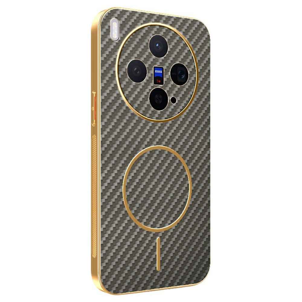 For vivo X300 5G Case Carbon Fiber Textured Electroplated TPU Phone Back Cover - Coffee