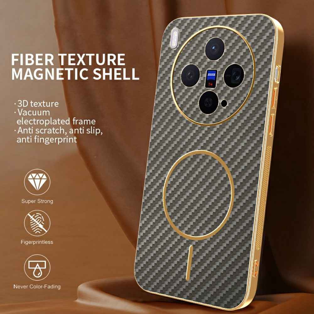 For vivo X300 5G Case Carbon Fiber Textured Electroplated TPU Phone Back Cover - Coffee