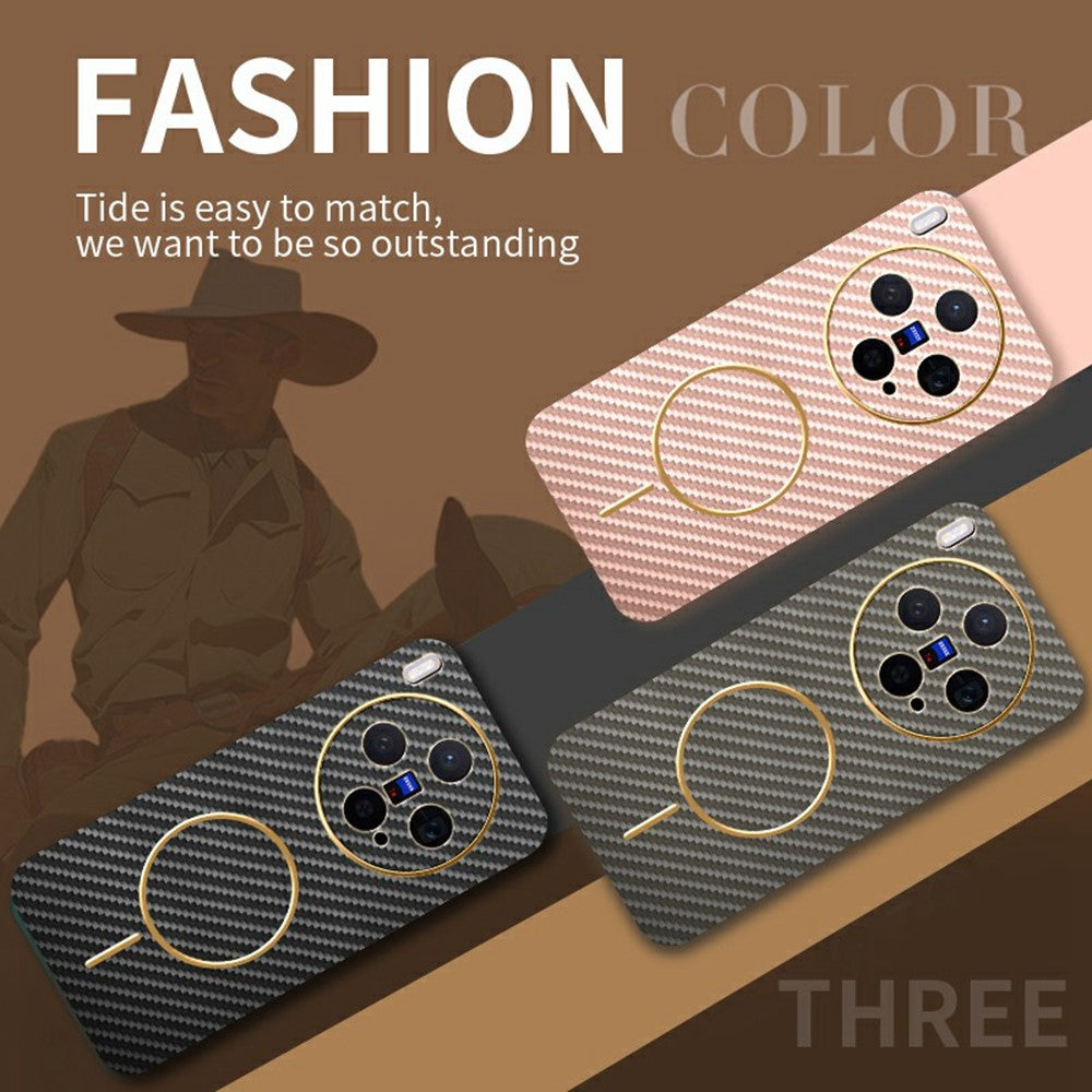 For vivo X300 5G Case Carbon Fiber Textured Electroplated TPU Phone Back Cover - Coffee