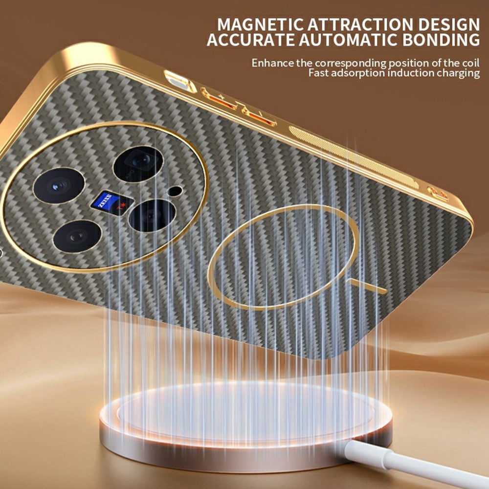 For vivo X300 5G Case Carbon Fiber Textured Electroplated TPU Phone Back Cover - Coffee