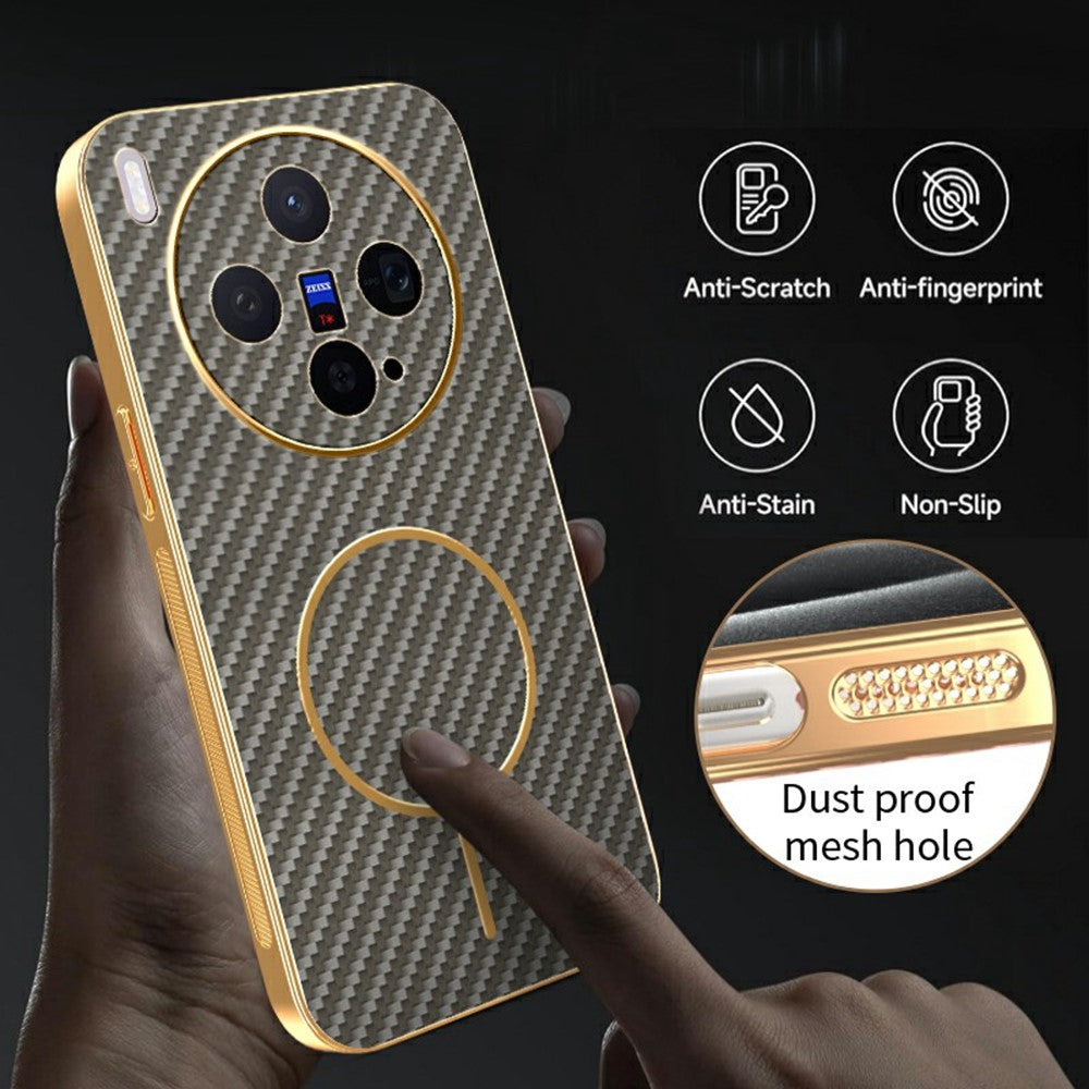 For vivo X300 5G Case Carbon Fiber Textured Electroplated TPU Phone Back Cover - Coffee