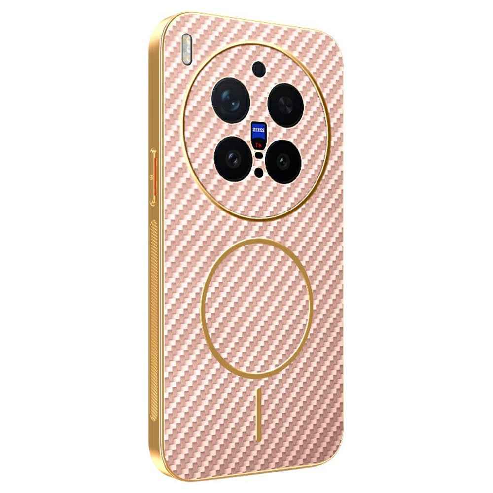 For vivo X300 Pro 5G Case Carbon Fiber Textured Electroplated TPU Phone Back Cover - Pink