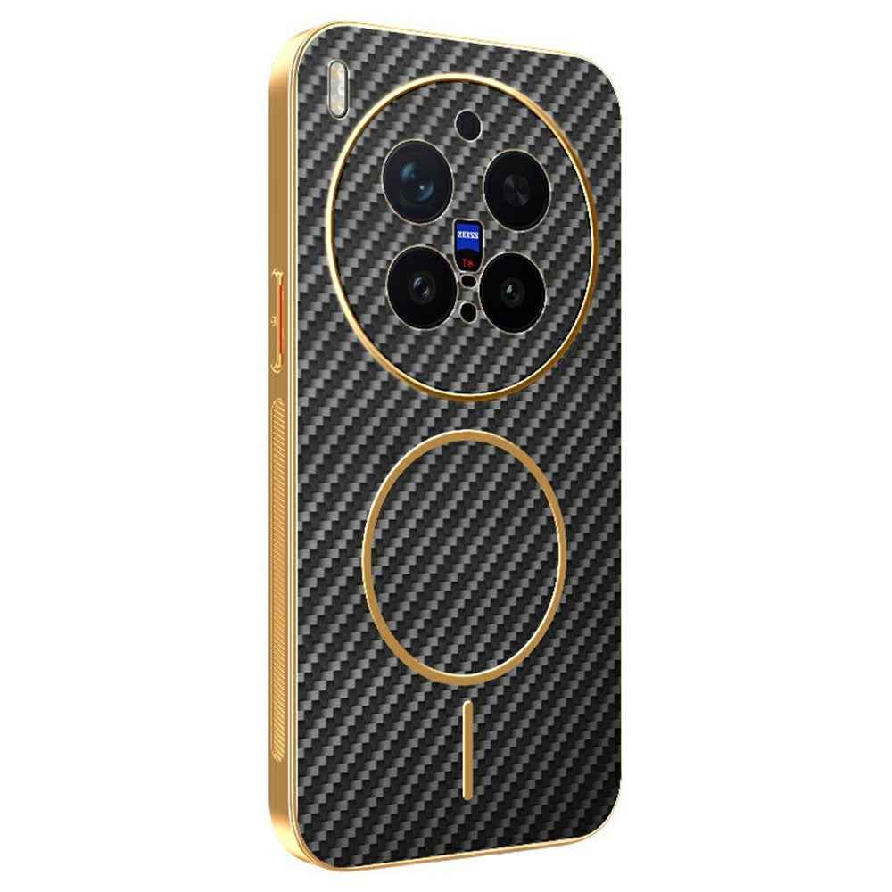 For vivo X300 Pro 5G Case Carbon Fiber Textured Electroplated TPU Phone Back Cover - Black