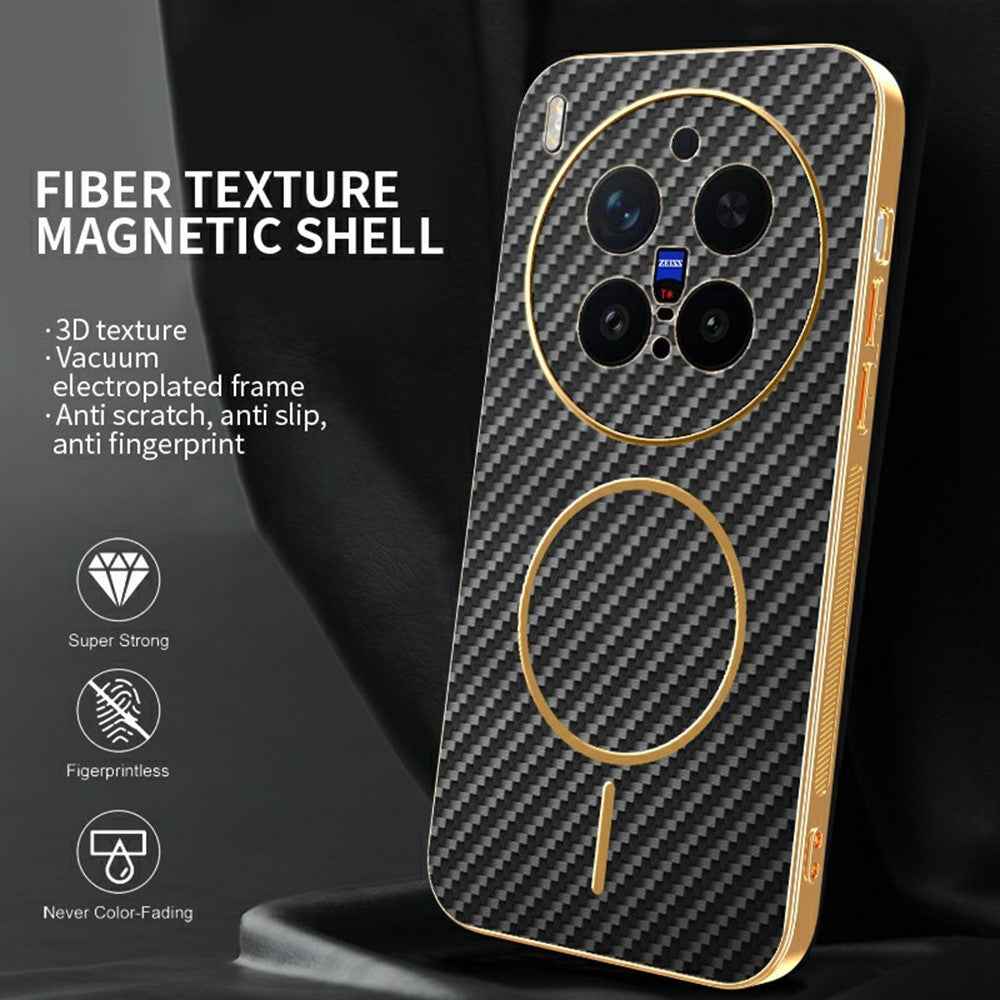 For vivo X300 Pro 5G Case Carbon Fiber Textured Electroplated TPU Phone Back Cover - Black