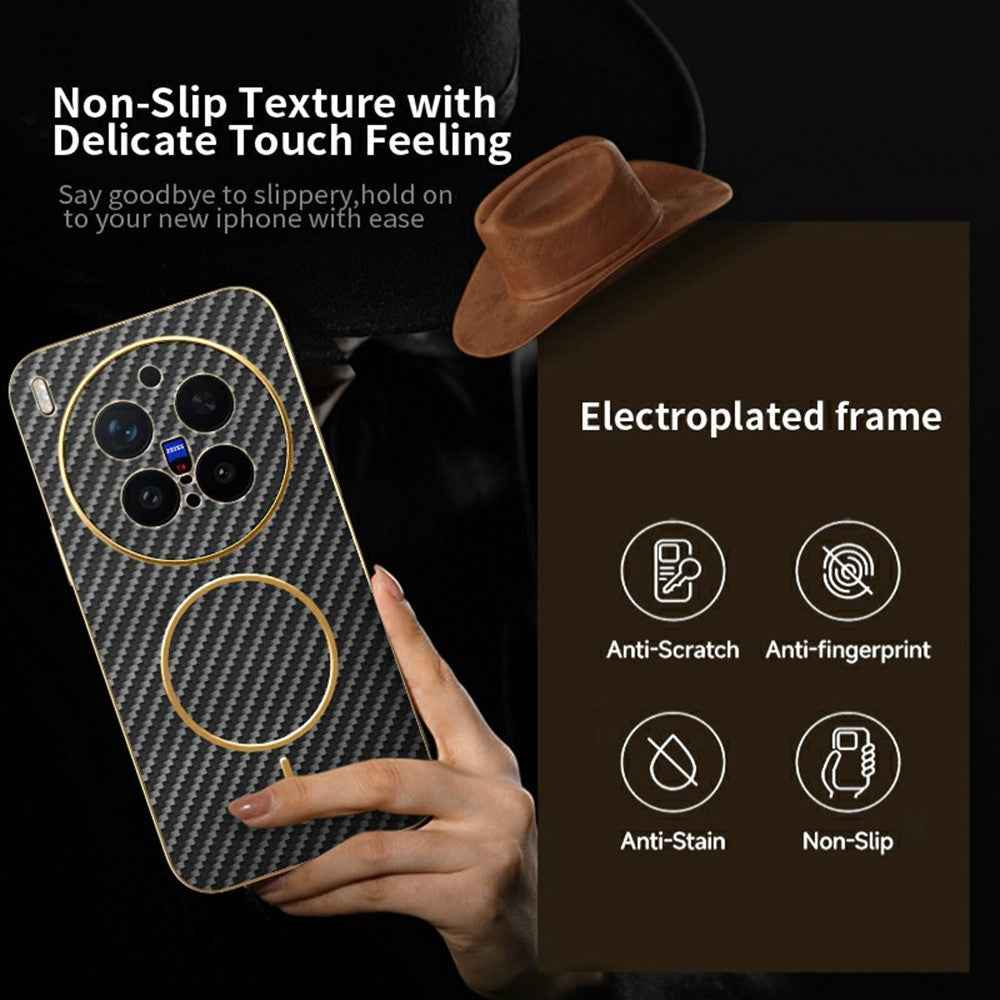 For vivo X300 Pro 5G Case Carbon Fiber Textured Electroplated TPU Phone Back Cover - Black