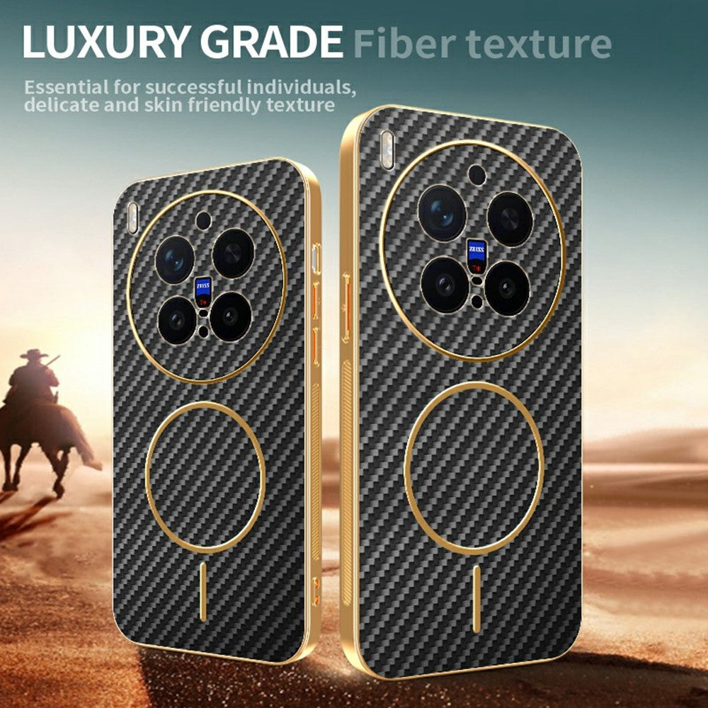 For vivo X300 Pro 5G Case Carbon Fiber Textured Electroplated TPU Phone Back Cover - Black