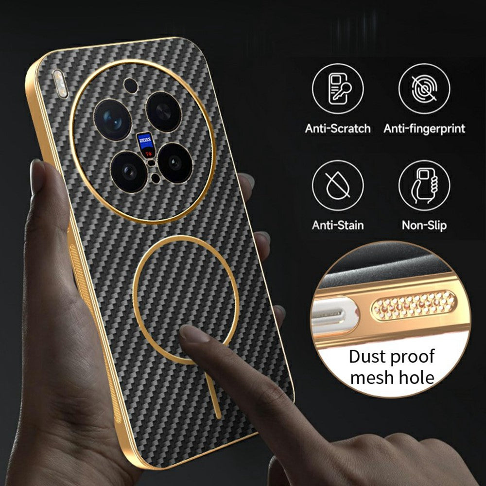 For vivo X300 Pro 5G Case Carbon Fiber Textured Electroplated TPU Phone Back Cover - Black